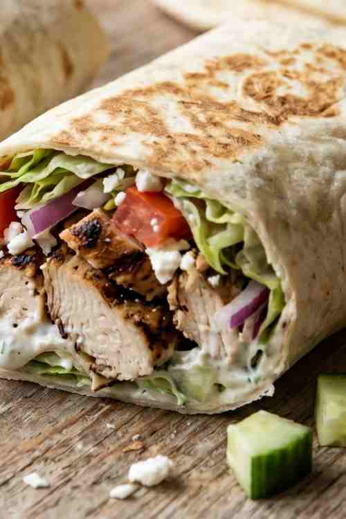 Simple Greek Chicken Wrap Recipe with Grilled Chicken, Crunchy Vegetables, and Creamy Greek Sauce